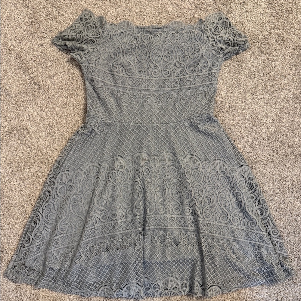 Rewind Gray Lace Fit & Flare Mini Dress